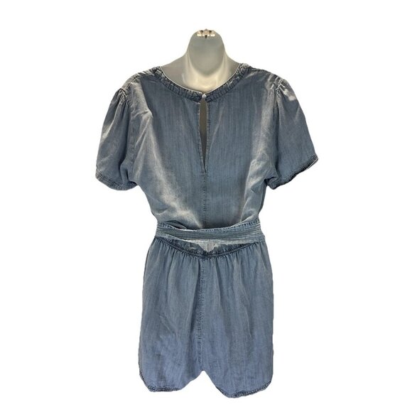 Evereve Chambray Denim short Romper jumpsuit Size L Western Boho v-neck lyocell - Picture 2 of 13